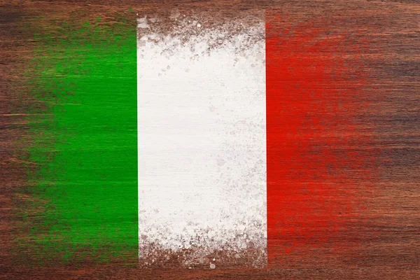 意大利国旗 旗子涂在木制表面上 木制背景 胶合板表面 有结构的创作背景 — 图库照片
