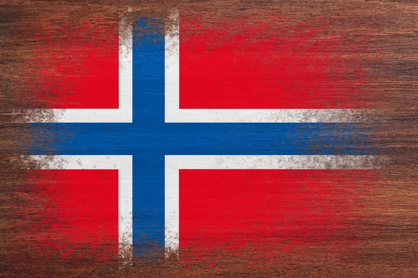 Norveç Bayrağı Bayrak Ahşap Bir Yüzeye Boyanmıştır Ahşap Arka Plan — Stok fotoğraf