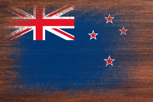 Yeni Zelanda Bayrağı Bayrak Ahşap Bir Yüzeye Boyanmıştır Ahşap Arka — Stok fotoğraf
