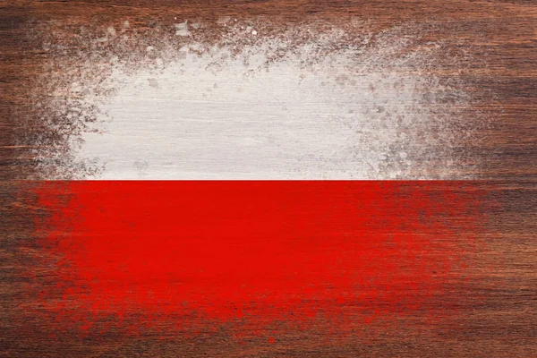 Bandeira Polónia Bandeira Pintada Uma Superfície Madeira Fundo Madeira Superfície — Fotografia de Stock