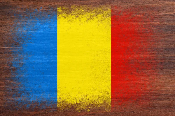 Σημαία Της Ρουμανίας Σημαία Είναι Βαμμένη Ξύλινη Επιφάνεια Ξύλινο Φόντο — Φωτογραφία Αρχείου
