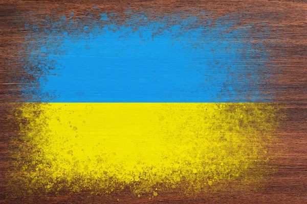乌克兰国旗 旗子涂在木制表面上 木制背景 胶合板表面 有结构的创作背景 — 图库照片