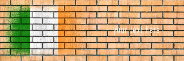 Flag Ireland Flag Painted Brick Wall Brick Background Copy Space — Stock Photo, Image