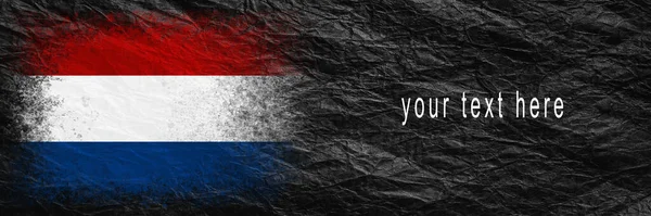 Флаг Нидерландов Флаг Раскрашен Черной Скомканной Бумаге Бумажный Фон Принято — стоковое фото
