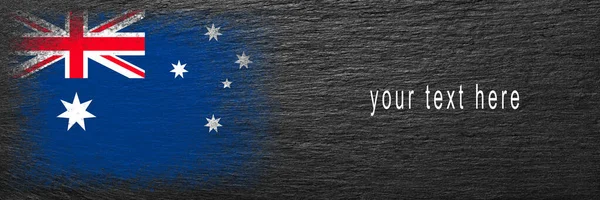 澳大利亚国旗 旗子涂在黑色石板上 石头背景 复制空间 有结构的创作背景 — 图库照片