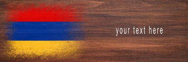Bandiera Dell Armenia Bandiera Dipinta Una Superficie Legno Sfondo Legno — Foto Stock
