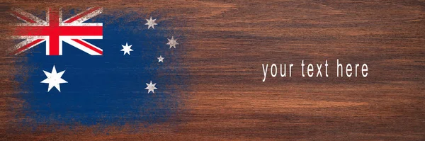 澳大利亚国旗 旗子涂在木制表面上 木制背景 胶合板表面 复制空间 有结构的创作背景 — 图库照片
