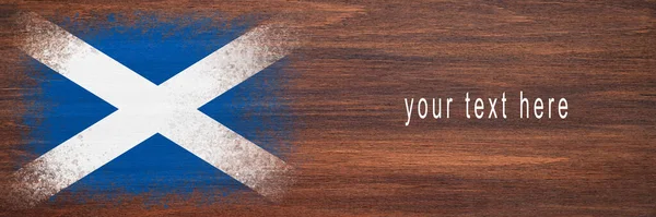 Bandiera Della Scozia Bandiera Dipinta Una Superficie Legno Sfondo Legno — Foto Stock