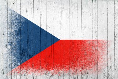 Çek Cumhuriyeti bayrağı. Bayrak beyaz ahşap bir yüzeye boyanmıştır. Ahşap arka plan. Hollywood yüzeyi. Uzayı kopyala Yapılandırılmış yaratıcı arkaplan