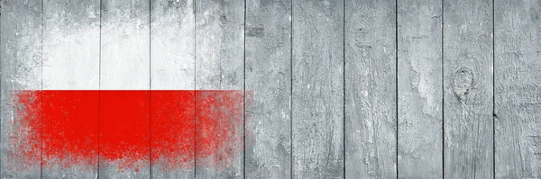 波兰国旗 旗子涂在灰色的木板表面上 木制背景 胶合板表面 复制空间 有结构的创作背景 — 图库照片