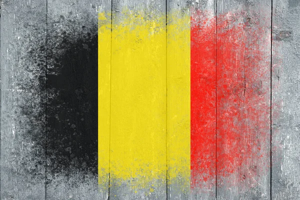 Флаг Бельгии Флаг Раскрашивается Серой Деревянной Поверхности Доски Деревянный Фон — стоковое фото