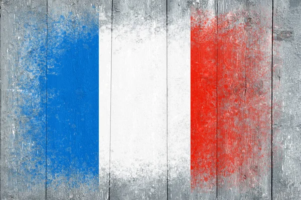 Флаг Франции Флаг Раскрашивается Серой Деревянной Поверхности Доски Деревянный Фон — стоковое фото
