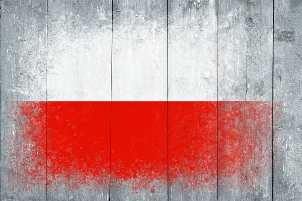 Флаг Польши Флаг Раскрашивается Серой Деревянной Поверхности Доски Деревянный Фон — стоковое фото
