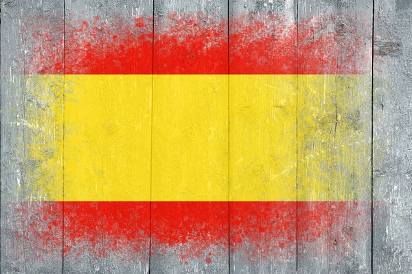 Флаг Испании Флаг Раскрашивается Серой Деревянной Поверхности Доски Деревянный Фон — стоковое фото