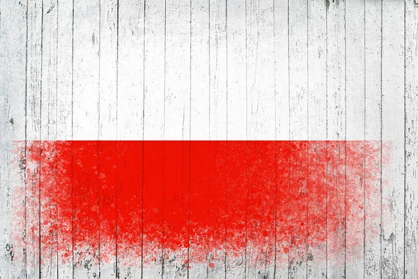 Флаг Польши Флаг Окрашен Белой Деревянной Поверхности Деревянный Фон Поверхность — стоковое фото