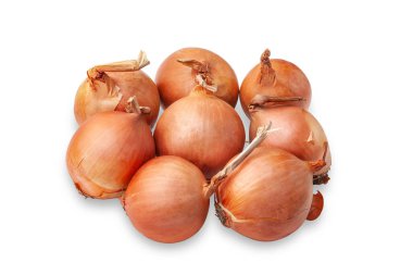 Onion isolated on white background. Bunch of ripe onions on white. Ripe vegetables