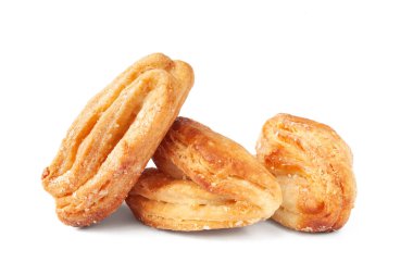 Biscuit isolated on white. Cookies sprinkled with sugar. Crispy sweet pastry. Soft focus