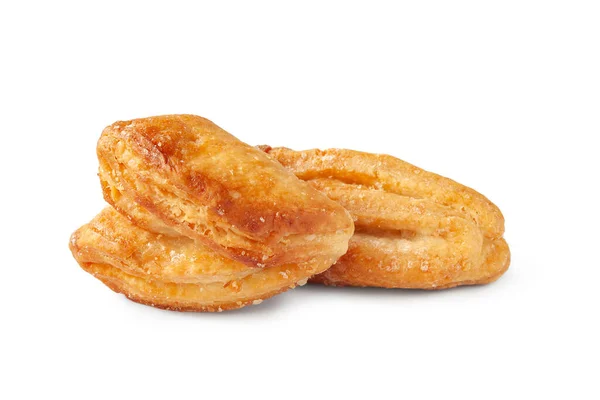 白に隔離されたビスケット クッキーに砂糖を振りかけた クリスピーな柔らかいペストリー ソフトフォーカス — ストック写真