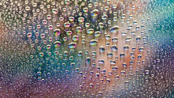 Wassertropfen Abstrakter Hintergrund Farbige Tropftextur Regenbogengefälle Schwer Strukturiertes Bild Geringe — Stockfoto