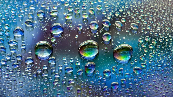 Wassertropfen Abstrakter Nasser Hintergrund Farbige Makrotextur Eines Tropfens Regenbogengefälle Schwer — Stockfoto