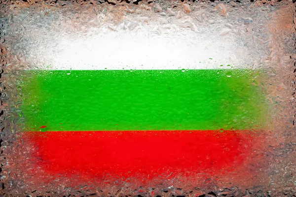 Flag of Bulgaria. Flag of Bulgaria on the background of water drops. Flag with raindrops. Splashes on glass. Abstract background