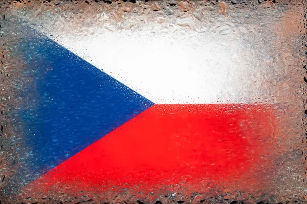Прапор Чехії Прапор Чеської Республіки Тлі Водних Крапель Прапор Краплями — стокове фото