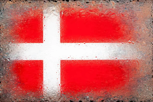Danmarks Flagga Flagga Danmark Bakgrunden Vattendroppar Flagga Med Regndroppar Sprutar — Stockfoto