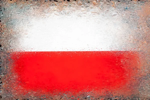Flag of Poland. Flag of Poland on the background of water drops. Flag with raindrops. Splashes on glass. Abstract background