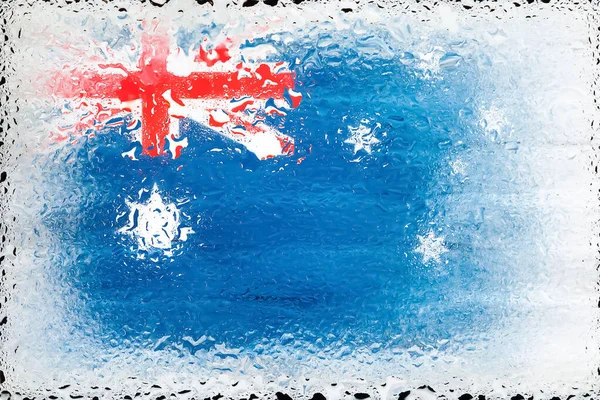 Australia flag. Flag of Australia on the background of water drops. Flag with raindrops. Splashes on glass. Abstract background