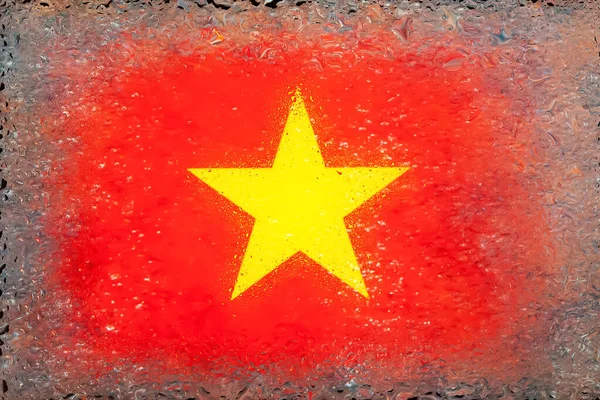 베트남의 베트남의 국기가 떨어지는 배경으로 빗방울로 조각들 추상적 — 스톡 사진