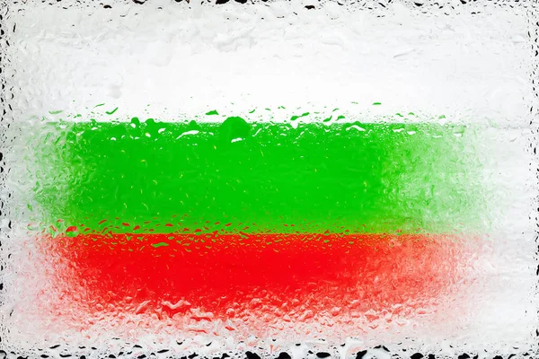 Bulgaria flag. Flag of Bulgaria on the background of water drops. Flag with raindrops. Splashes on glass. Abstract background