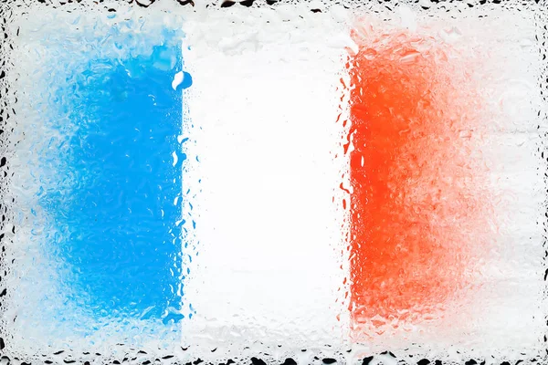 Frankrikes Flagga Flagga Frankrike Bakgrunden Vattendroppar Flagga Med Regndroppar Sprutar — Stockfoto