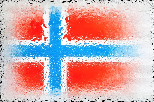 Norway flag. Flag of Norway on the background of water drops. Flag with raindrops. Splashes on glass. Abstract background
