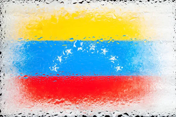 Venezuela flag. Flag of Venezuela on the background of water drops. Flag with raindrops. Splashes on glass. Abstract background