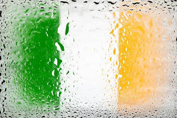 Flaga Irlandii Flaga Irlandii Tle Kropli Wody Flaga Kroplami Deszczu — Zdjęcie stockowe