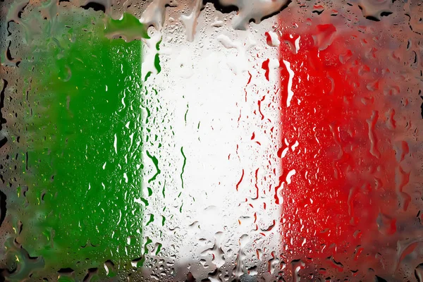 Italy flag. Italy flag on the background of water drops. Flag with raindrops. Splashes on glass. Abstract background