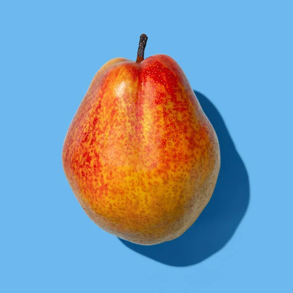 梨を熟す 青い背景のクローズアップで梨を熟す 熟した果実が１つ 鋭い影 — ストック写真