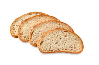 Doğranmış ekmek. Ekmek dilimleri beyaz arka planda izole edilmiş yakın plan. Sağlıklı beslenme konsepti