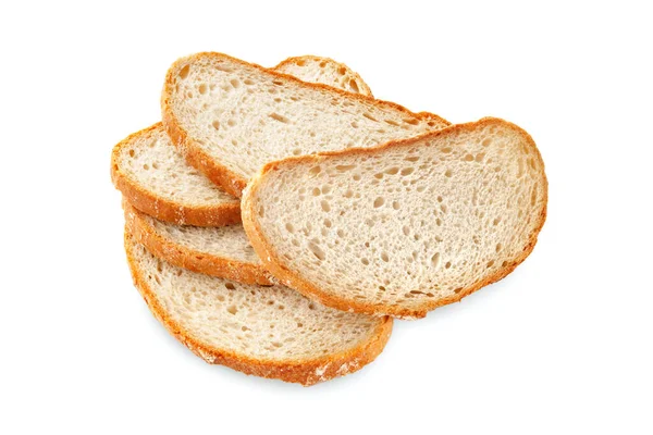 Krojony Chleb Bliska Kawałki Chleba Odizolowane Białym Tle Koncepcja Zdrowej — Zdjęcie stockowe