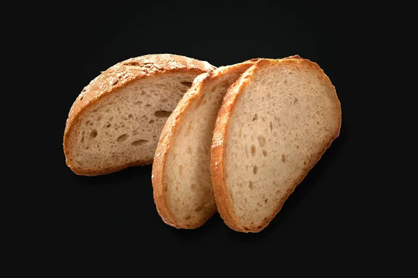 Κομμένο Ψωμί Κομμάτια Ψωμιού Μαύρο Φόντο Έννοια Υγιεινής Διατροφής Τροφίμων — Φωτογραφία Αρχείου