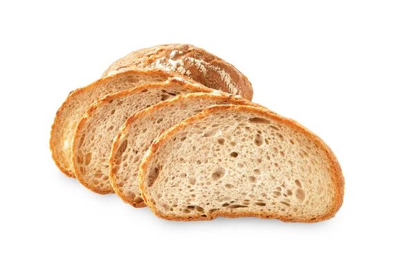切好的面包在白色背景上孤立的切片面包特写 健康饮食概念 — 图库照片