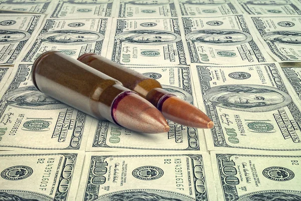 Kogels Dollarbiljetten Verkoop Van Wapens Militair Hulpconcept Militaire Financiële Steun Stockfoto