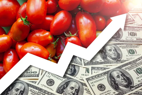 Rising food prices. Food crisis concept. Global financial crisis. Food deficiency. Price growth chart for vegetables and farm products. Lack of agricultural products. Supply problems