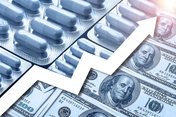 Rise Price Drugs Concept Rising Prices Medicines Graph Growth Cost — Stock Photo, Image