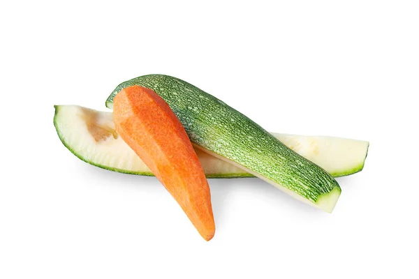 新鲜的西葫芦和胡萝卜 切蔬菜 被白色背景隔离的蔬菜 新鲜食品 — 图库照片