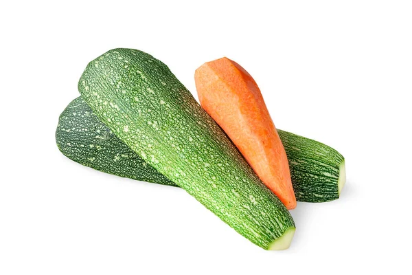 Zanahoria Fresca Calabacín Fresco Corta Verduras Hortalizas Aisladas Sobre Fondo —  Fotos de Stock