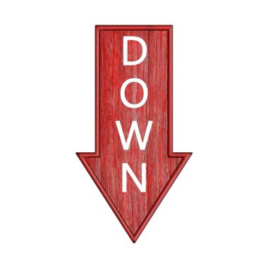 Kırmızı ok. Okçuyu yere bırak ve yazıyı yaz. Beyaz arkaplanda izole edilmiş ok şeklinde tahta işaretleyici