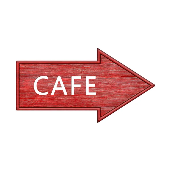 Red Arrow Arrow Pointing Right Inscription Cafe Wooden Pointer Shape — Stock Photo, Image