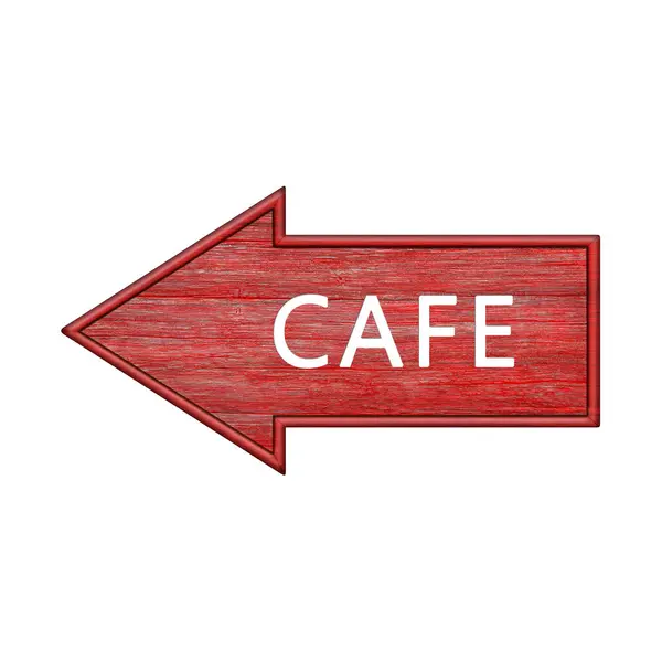 Red Arrow Arrow Pointing Left Inscription Cafe Wooden Pointer Shape — Stock Photo, Image