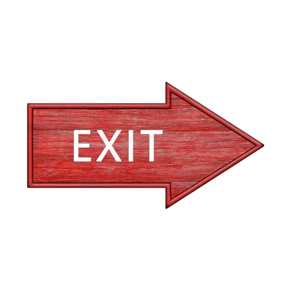 Red Arrow Arrow Pointer Right Inscription Exit Wooden Pointer Shape — Stock Photo, Image